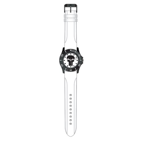 Punisher Black Logo Dial White Rubber Strap Watch